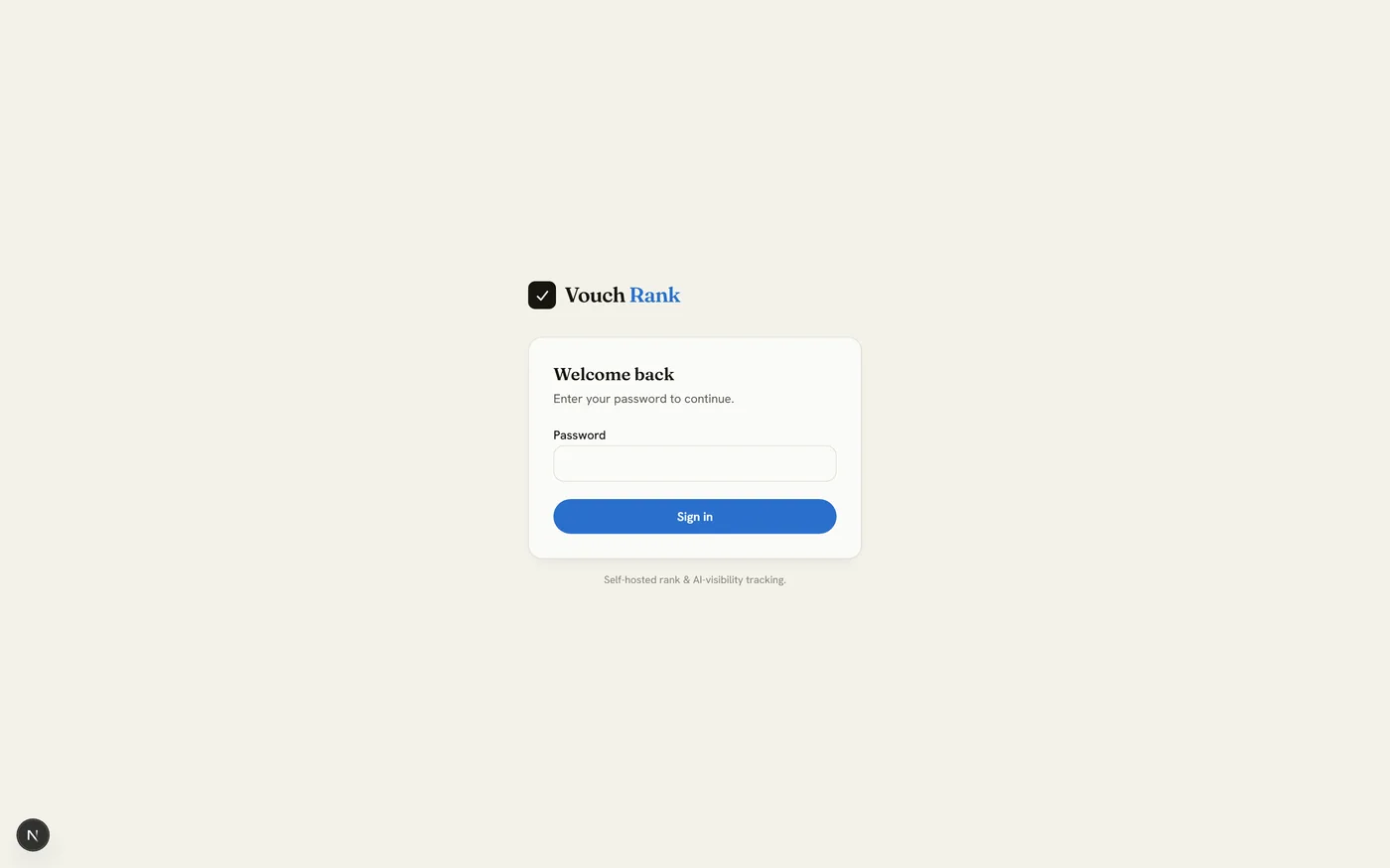 The Vouch Rank sign-in screen
